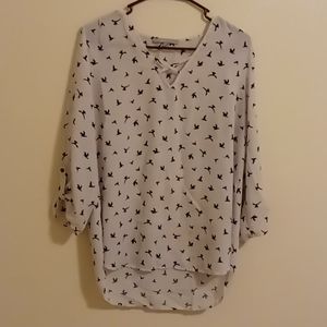 Sweet Rain white blouse with bird pattern